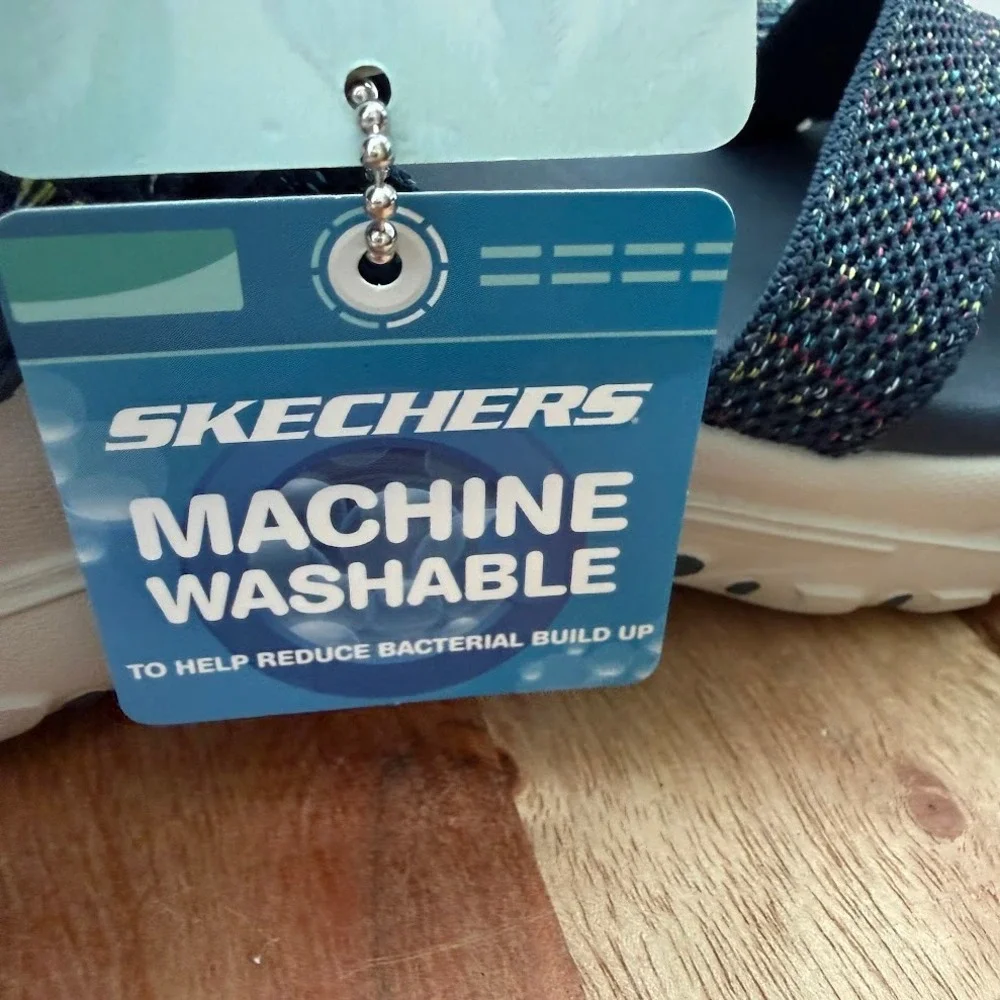 Skechers Trail Womens 9 Navy‎ Multi Space Dye Luxe Foam Sandals Machine Washable - Picture 8 of 11